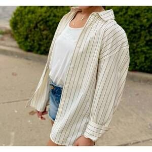 NEW WITHBLACK pinstripe long sleeve shirt in silver lining